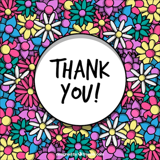 Thank you background with hand drawn colorful flowers