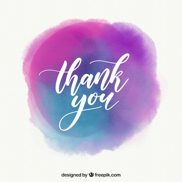 Free vector thank you background with lettering in watercolor stain