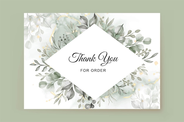 Thank you card template with greenery leaves