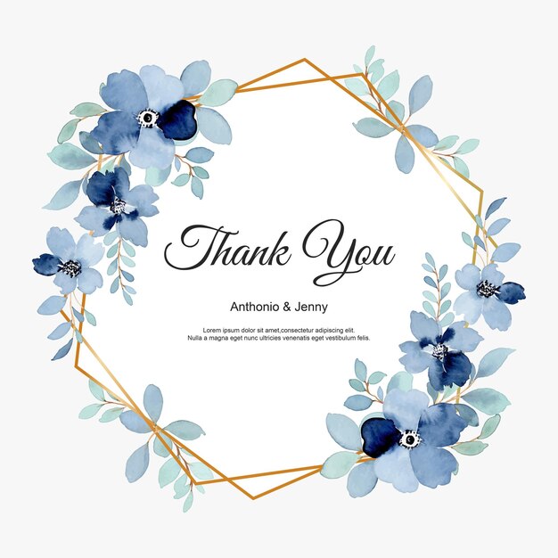 Thank You Card With Blue Floral Watercolor