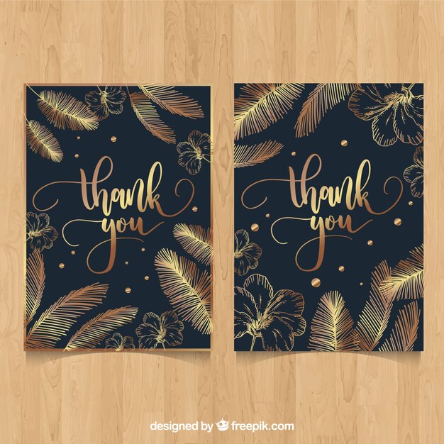 Thank you card with golden feathers