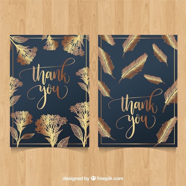 Thank you card with golden feathers