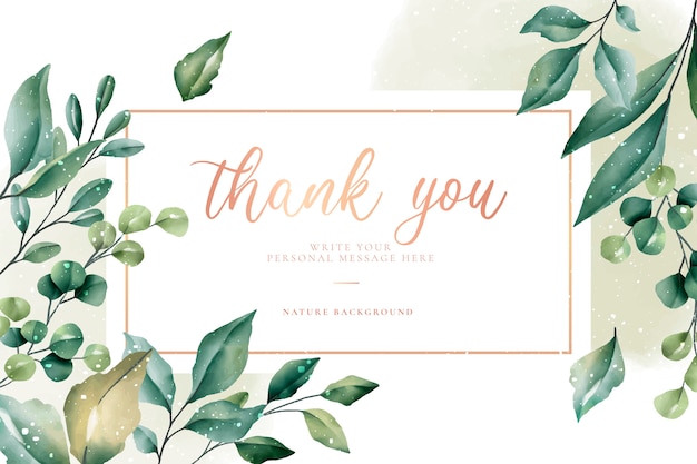 Free vector thank you card with green leaves