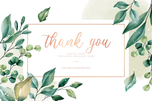 Thank you Card with Green Leaves