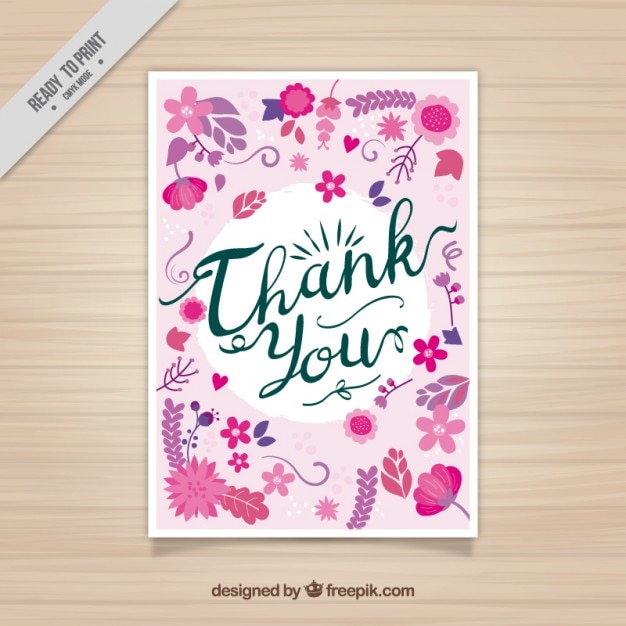 Free vector thank you card with pink flowers