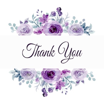 Thank you card with purple flower border watercolor