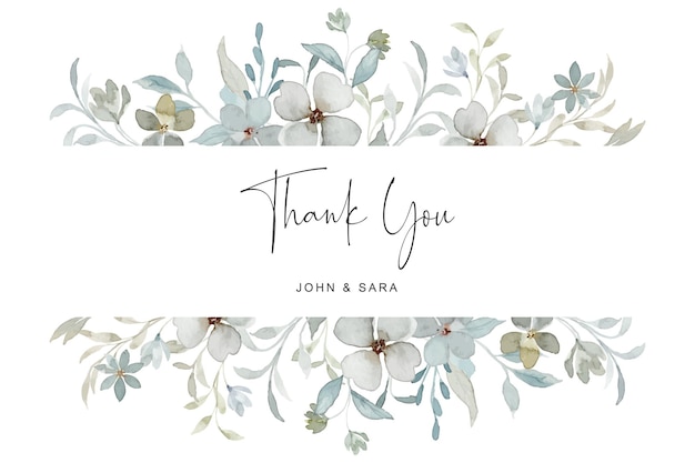 Free vector thank you card with soft green floral border watercolor