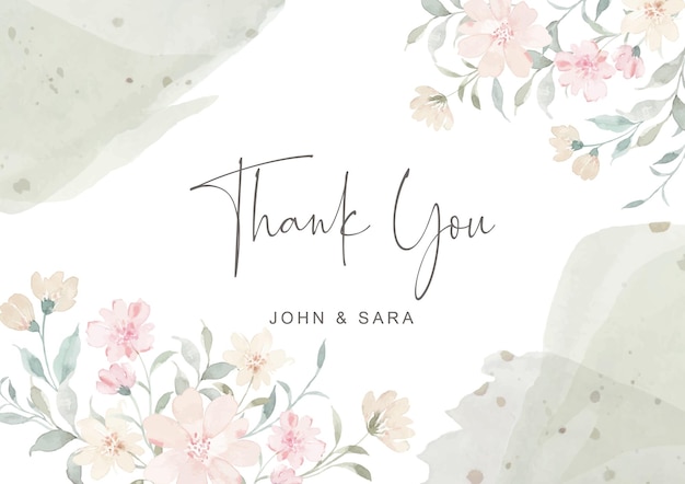 Free vector thank you card with soft wildflower watercolor