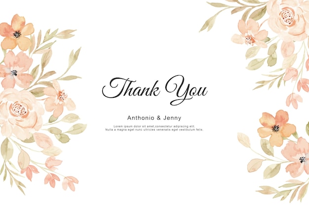 수채화 꽃 테두리가 있는 감사 카드