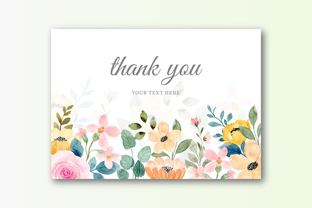 Thank you card with watercolor flower background Premium Vector