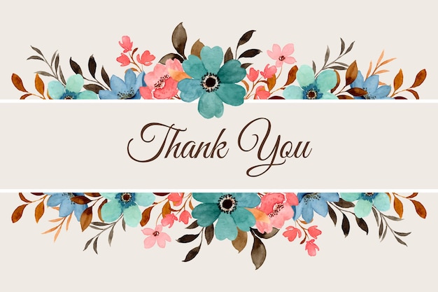 Free vector thank you card with watercolor flower border