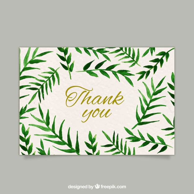 Free vector thank you card with watercolor leaves