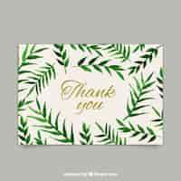 Free vector thank you card with watercolor leaves