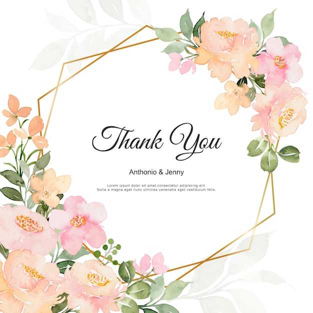 Free vector thank you card with watercolor peach flower