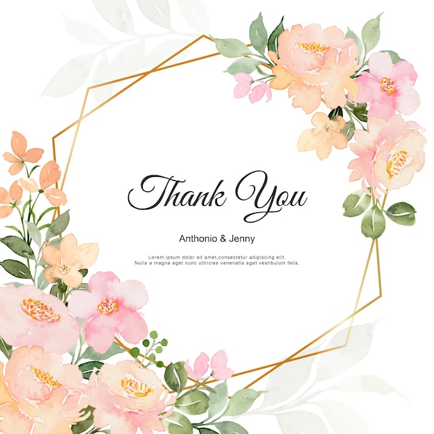 Thank you card with watercolor peach flower