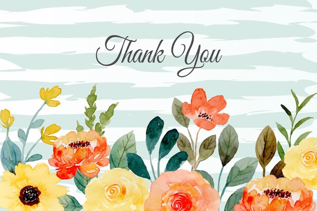 Thank you card with yellow orange flower watercolor background