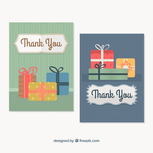 Thank you cards with gifts in vintage style Free Vector