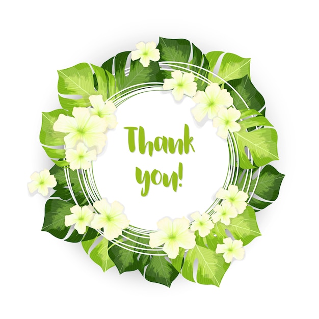 Спасибо кругу рамка из зеленых листьев с белыми цветами