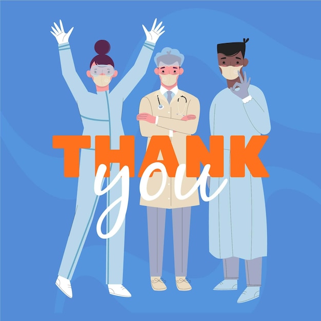 Free vector thank you doctors and nurses lettering