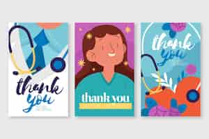Free vector thank you doctors and nurses postcard collection