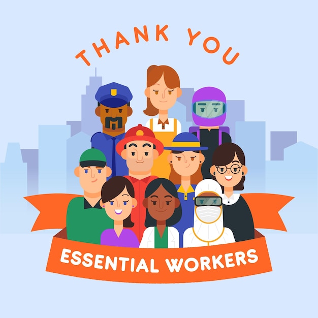 Thank you essential workers flat design