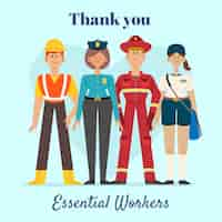 Free vector thank you essential workers hand drawn illustration