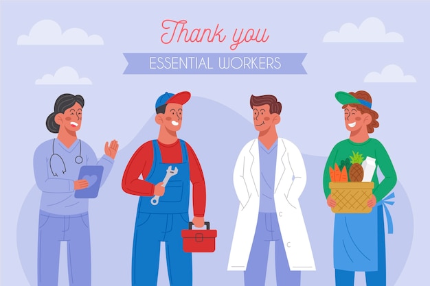 Free vector thank you essential workers illustrated