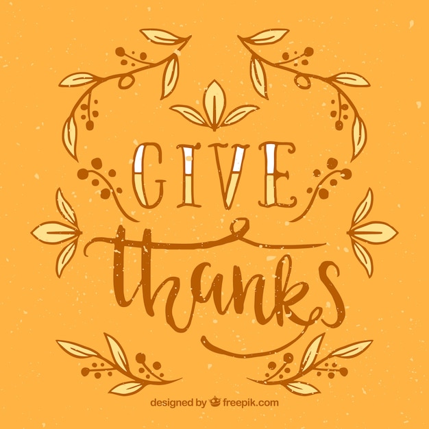 Free vector thank you vintage lettering with hand drawn leaves