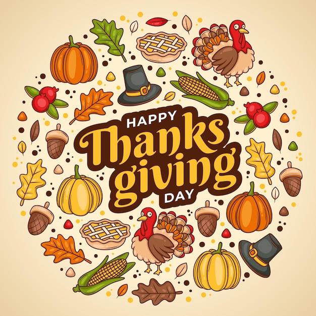 Free vector thanksgiving background hand drawn design