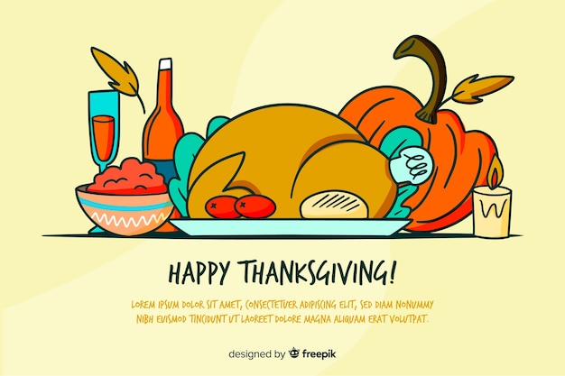 Free vector thanksgiving background in hand drawn