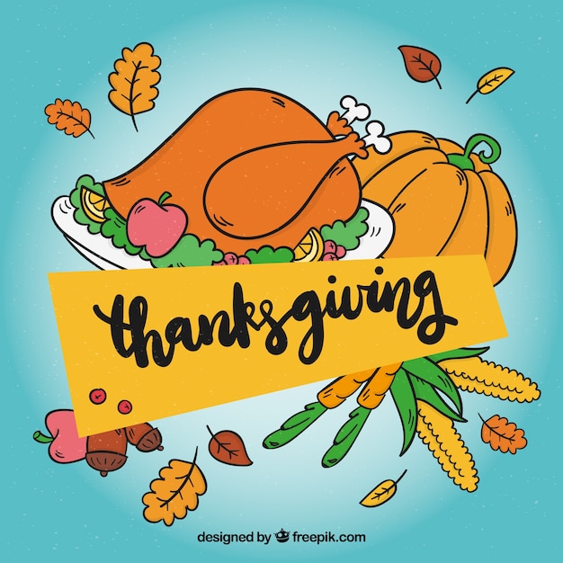 Free vector thanksgiving background with delicious turkey