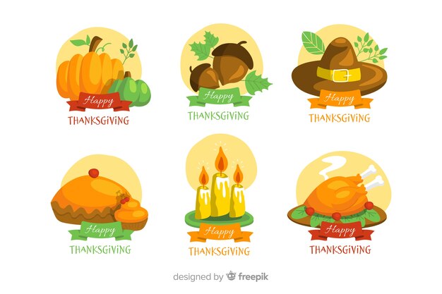 Free Vector thanksgiving badge collection in flat design