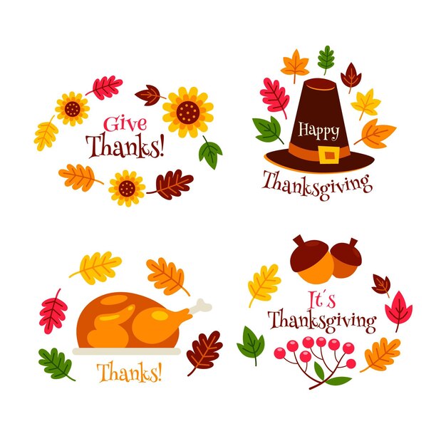 Thanksgiving badge collection in flat design