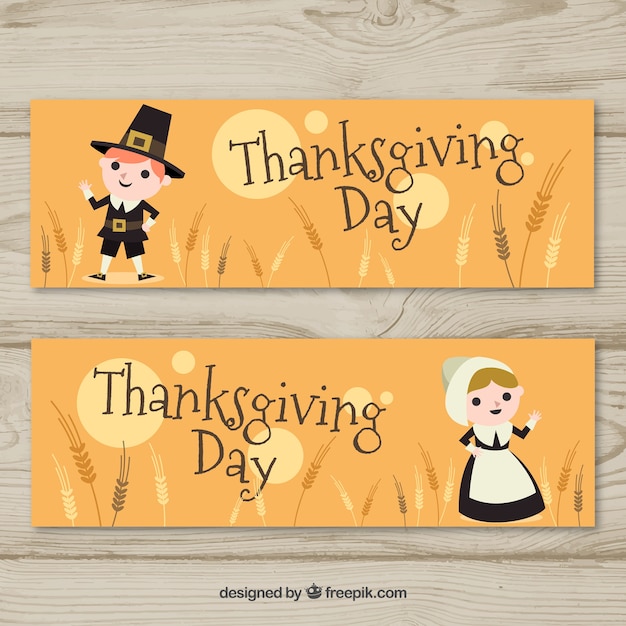 Thanksgiving banners with lovely characters