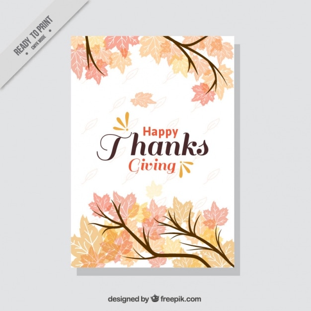 Free vector thanksgiving card with branches and leaves
