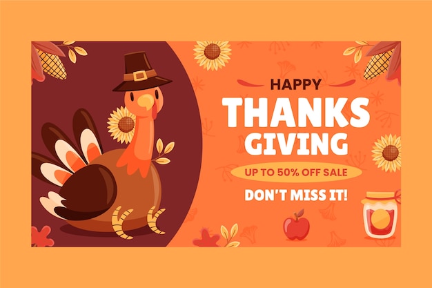 Free vector thanksgiving celebration horizontal sale banner template