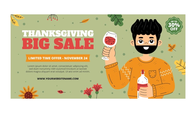 Thanksgiving celebration horizontal sale banner template