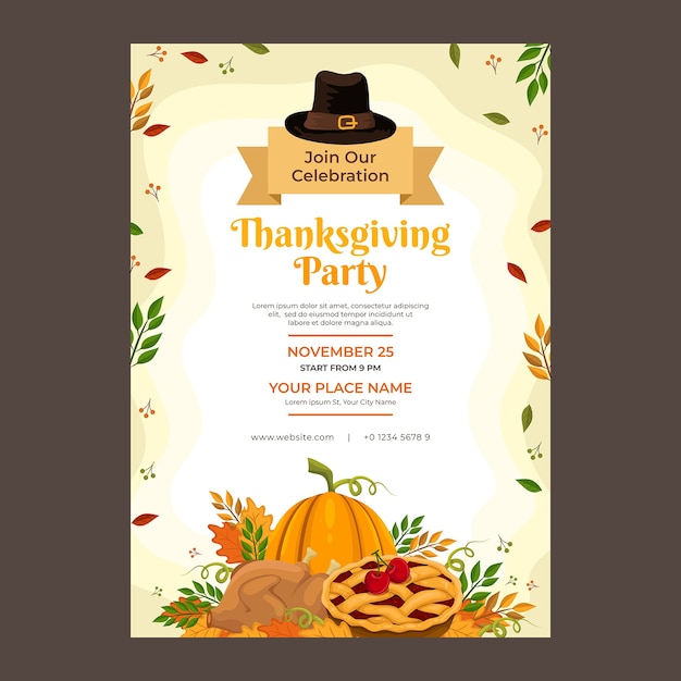 Free vector thanksgiving celebration invitation template