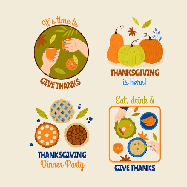 Free vector thanksgiving celebration labels collection