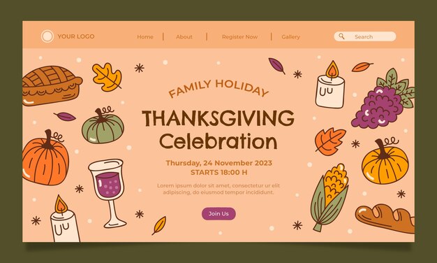 Free Vector thanksgiving celebration landing page template
