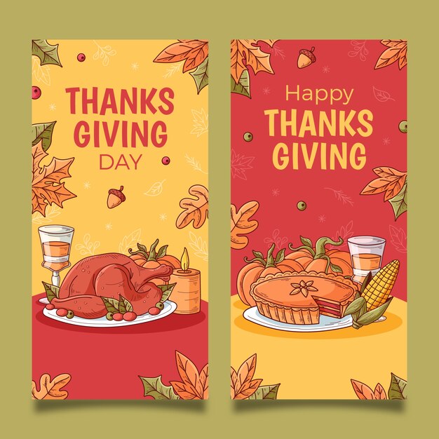 Thanksgiving celebration vertical banners set