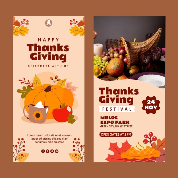 Thanksgiving celebration vertical banners set