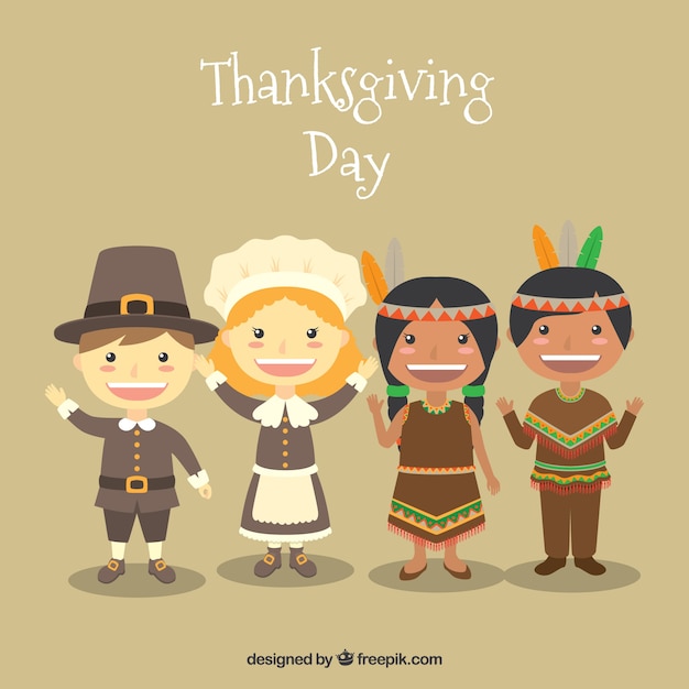 Free vector thanksgiving characters background