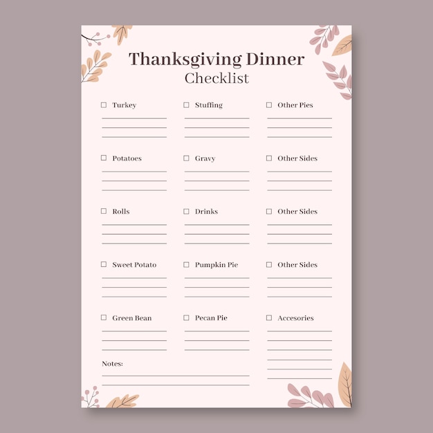 Free vector thanksgiving checklist template