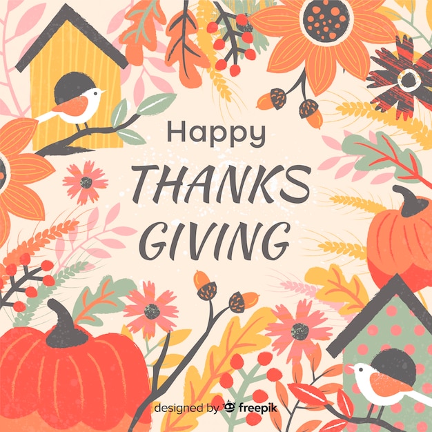 Thanksgiving day background in flat design with autumn elements