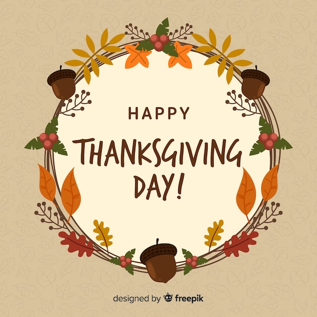 Thanksgiving day background in flat design with autumn elements