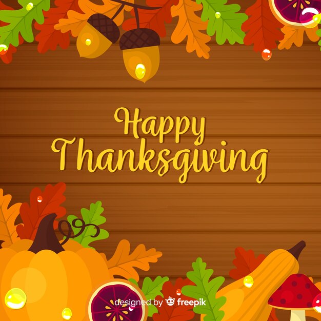 Thanksgiving day background in flat design with autumn elements