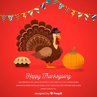 Thanksgiving day background in flat design with turkey