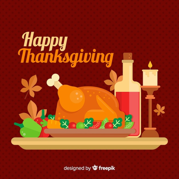 Free vector thanksgiving day background in flat design with turkey