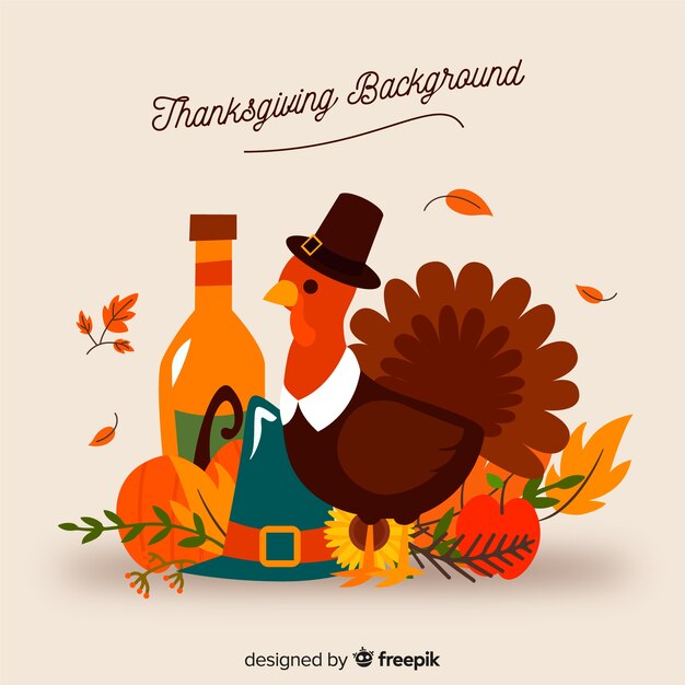 Thanksgiving day background in flat design with turkey